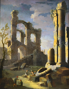 Architectural Capriccio with Figure, Dawn by Leonardo Coccorante