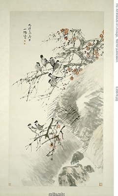 Birds on Red Plum by Ren Bonian