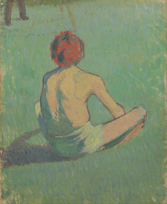 Boy sitting in the grass by Émile Bernard