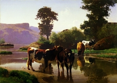 Cattle by a Lake by Auguste Bonheur