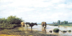 Cows at the watering by Mikhail Clodt