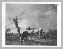 Cows with shephed in a landscape by Ferdinand Kobell