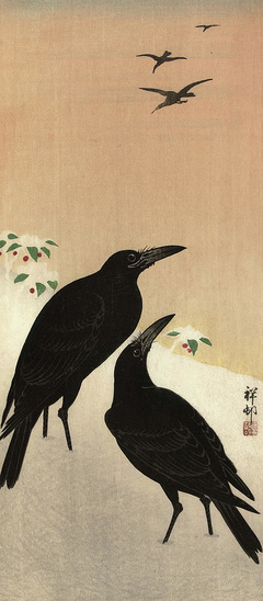 Crows in snow by Ohara Koson