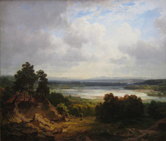 Das Isarbett bei München mit Aussicht auf die bayerischen Alpen by Eduard Schleich the Elder