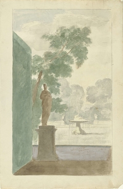 Design for  a Wall Decoration in a Hall: View of a Garden with a Statue, Fountain and Urns by Unknown Artist