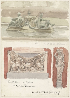 Drie schetsen van sculpturen in het Musée des Arts-Decoratifs te Parijs by Wilhelm Cornelis Bauer