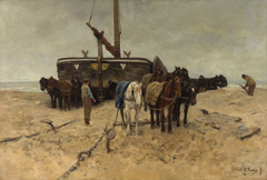 Fishing boat on the beach by Anton Mauve