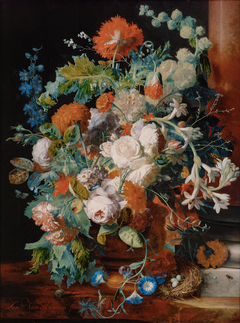 Flower Still Life near a Pedestal by Jan van Huysum