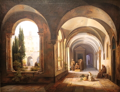 Franciscan monks in the cloister of Santa Maria in Ara Coeli by Jodocus Sebastiaen van den Abeele