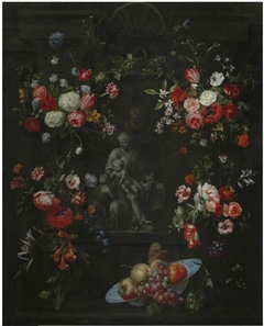 Garland as a frame around The Holy Family by Frans Ykens