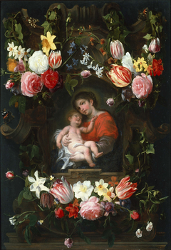 Garland of Flowers with Madonna and Child by Daniel Seghers