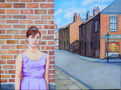 ‘Geordie girl in a lilac dress’ (2013) , oil on linen, 76 x 102 cm by john albert walker