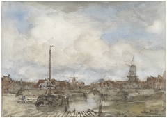 Gezicht op een stad by Jacob Maris