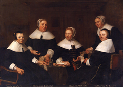 Group portrait of the regentesses of the Aalmoezeniers-, Arm- en Werkhuis, Haarlem by Jacob van Loo