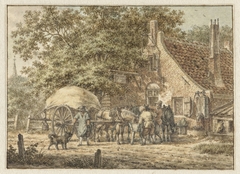 Halte voor een herberg in zomertijd by Jacob Cats 1741-1799