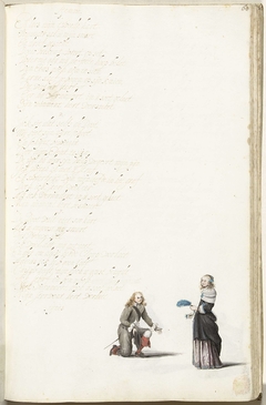 Heer knielend voor een dame by Gesina ter Borch