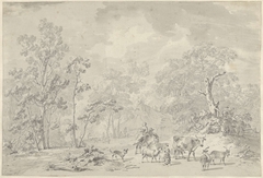 Herder en vee in een boomrijk landschap by Jan van Os