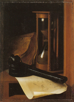 Hourglass and Inkpot on a Shelf by Gerrit Dou