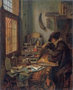 Interior with a pigment dealer by Job Adriaenszoon Berckheyde