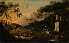 Italian Mountain Landscape with Travelers at a Well by Hans de Jode