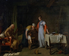 Jeune femme portant secours à une famille malheureuse by Martin Drolling