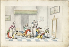 Kinderkamer met drie vrouwen en kinderen by Gesina ter Borch