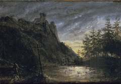 Knight's castle at the fir pond by Carl Blechen