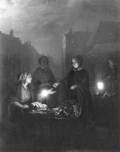 Koopvrouw bij avond by Petrus van Schendel