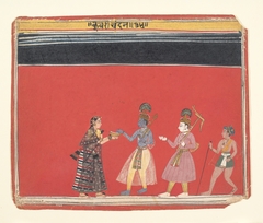 Krishna Accepts an Offering from the Hunchbacked Woman Trivakra: Page from a Bhagavata Purana Series by Anonymous