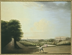 La place Louis XV en construction, vue du jardin de l'hôtel de Resnel, vers 1760. by Anonymous