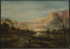 Landscape at Sunset by Aert van der Neer