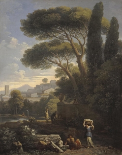 Landscape in Latium with Three Female Figures by a Fountain by Jan Frans van Bloemen