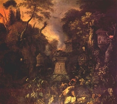 Landscape with a Graveyard by Night by Matthias Withoos