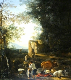 Landscape with Cattle and Figures by Adam Pynacker