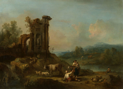 Landscape with Classical Ruins, Cattle and Figures by Francesco Zuccarelli