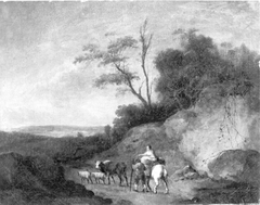 Landschaft mit Mann und Frau auf Schimmel by Georges-Frédéric Meyer