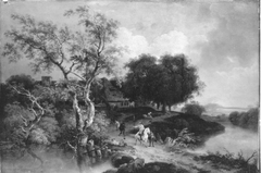 Landschaft mit Reiter auf einem Weg zwischen zwei Seen by Ferdinand Kobell