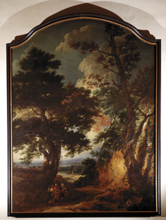 Landschap met Christus en de Emmaüsgangers by Lucas Achtschellinck