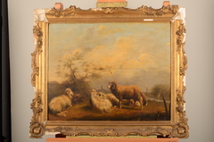 Landschap met schapen en kromhoornige ram by Pieter Plas