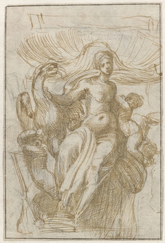 Leda of Venus(?) met vogel en putti voor een schelp by Alonso Berruguete