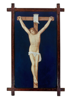 Limoges enamelled plaque depicting crucifixion of Christ by Paul Soyer