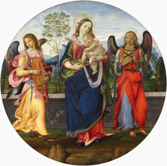 Madonna and Child with two angels playing music by Raffaellino del Garbo