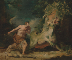 Man attacking a monster by Anonymous