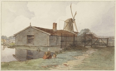 Molen met houten gebouwen bij Amsterdam by Hendrik Abraham Klinkhamer