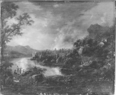 Mondscheinlandschaft mit Feuersbrunst by Johann Christian Vollerdt