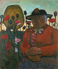 Old poor woman with a glass ball and poppies by Paula Modersohn-Becker