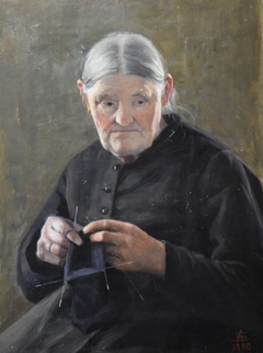 Old woman stitching by Anna Sahlsten