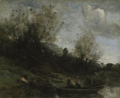 Pêcheurs en barque au bord de la rive by Jean-Baptiste-Camille Corot