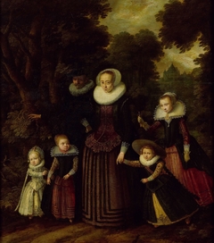 Portrait of a couple and four children by Unknown Artist