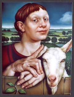 Portrait of a woman with a goat by Laura van den Hengel